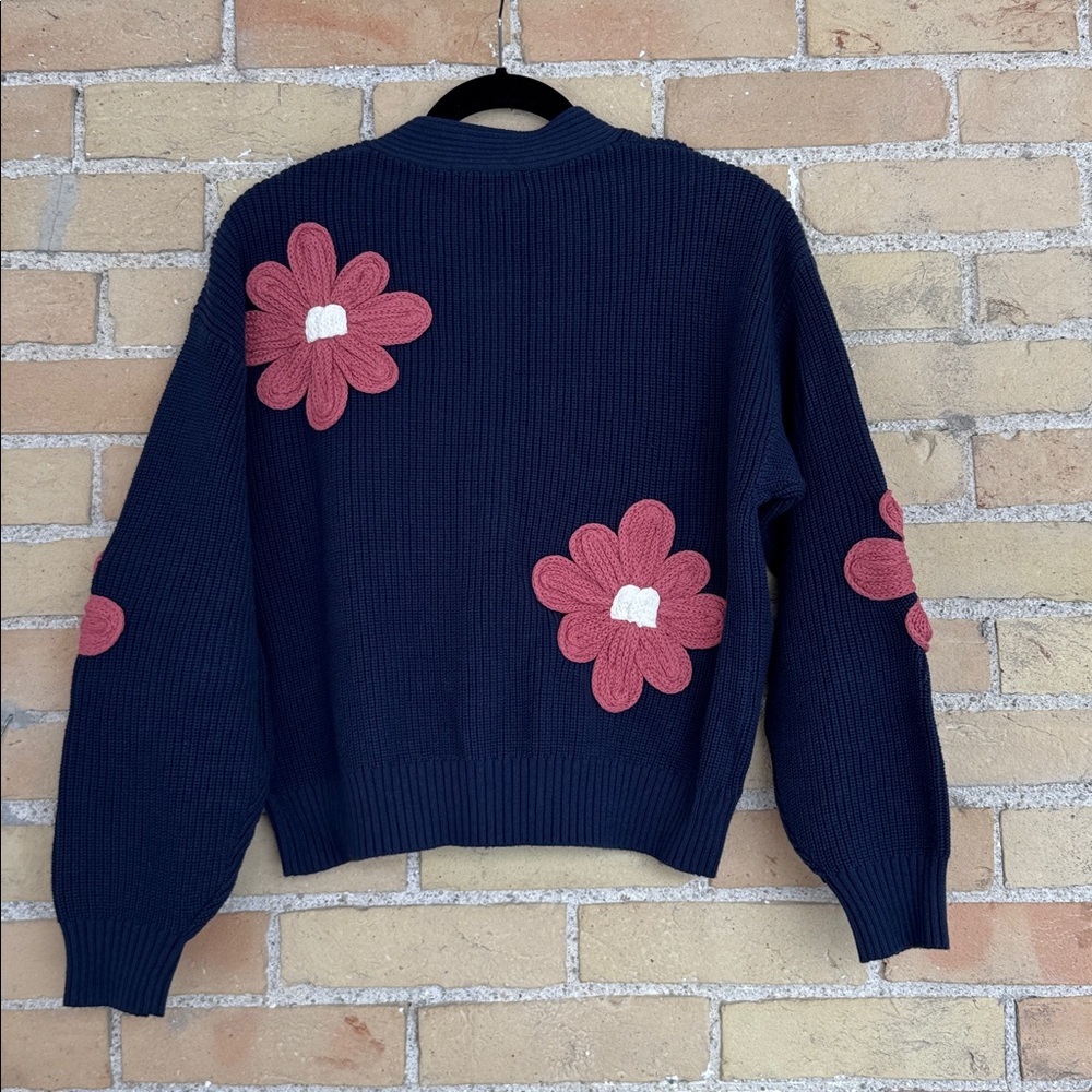 Smash + Tess Navy Cardigan with Pink Floral Design - Picture 5 of 5